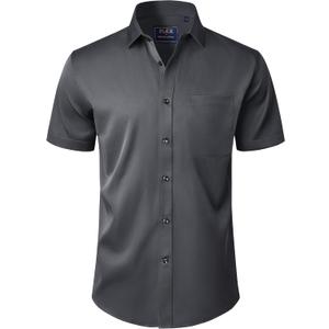 J.VER Mens Short Sleeve Dress Shirts Solid Wrinkle Free Casual Button Down Shirt with Pocket (Black, XXXL)