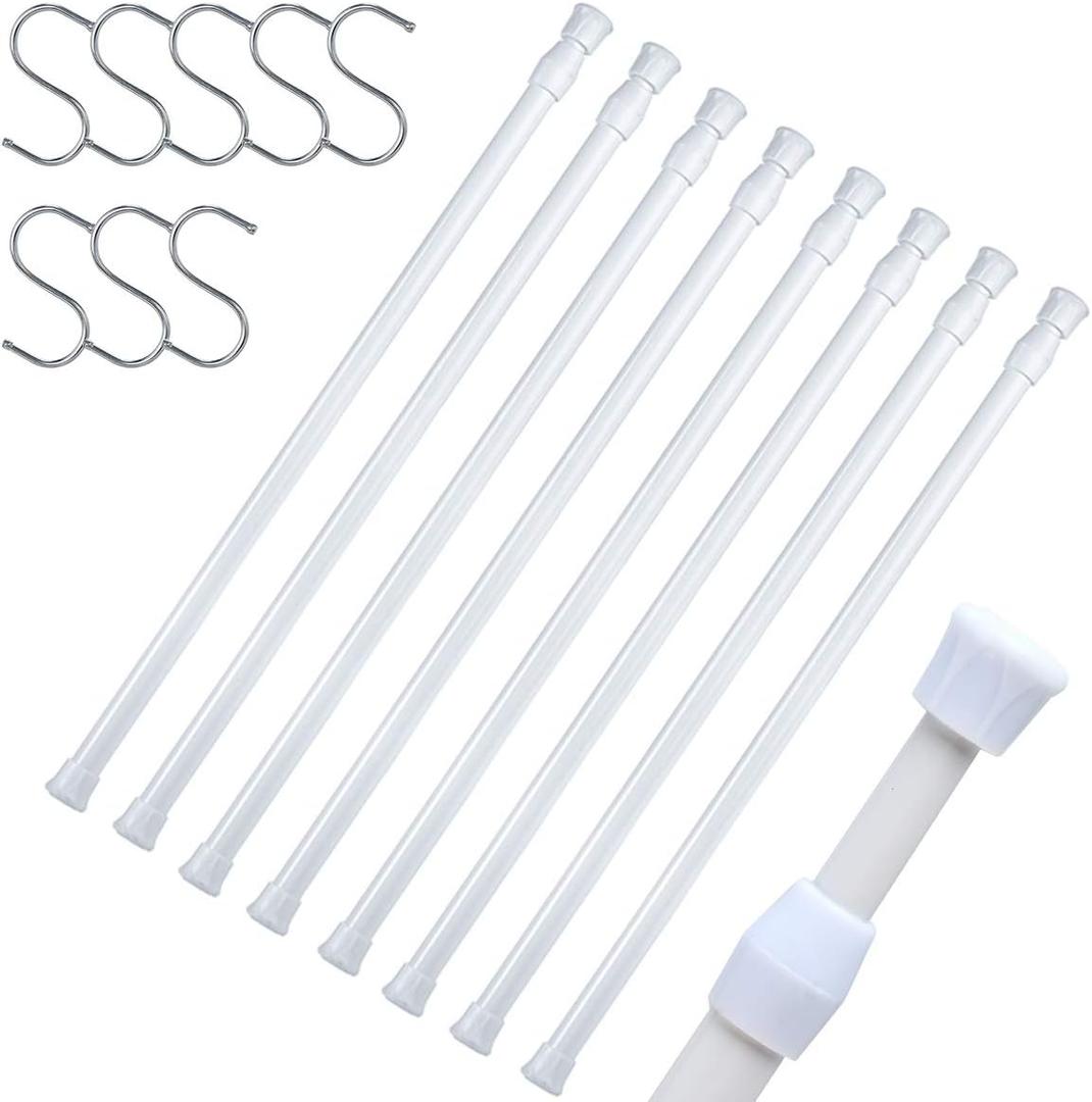 DeElf 8 Pack Tension Rods 28 to 48 Inches, Adjustable Spring Tension Rod for Window Curtain, Kitchen Cupboard Utensils, Closet, and Cabinet, White