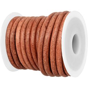 GENIQUE Real/Genuine Round Leather String Cord for Necklace, Bracelets, Jewellery, Braiding (Light Brown Distressed, 5mm)