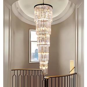 Wellmet Black Crystal Chandelier for High Ceilings, 82 Inch Long Modern Black Crystal Raindrop Chandeliers Hanging Lighting Fixture, Round Ceiling Light for Foyer Entryway Staircase Living Room