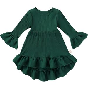YOUNGER TREE Toddler Baby Girls Fall Clothing Solid Cotton Pit Irregular Skirt Winter Dress Long Sleeve Skirt Outfits (Green)