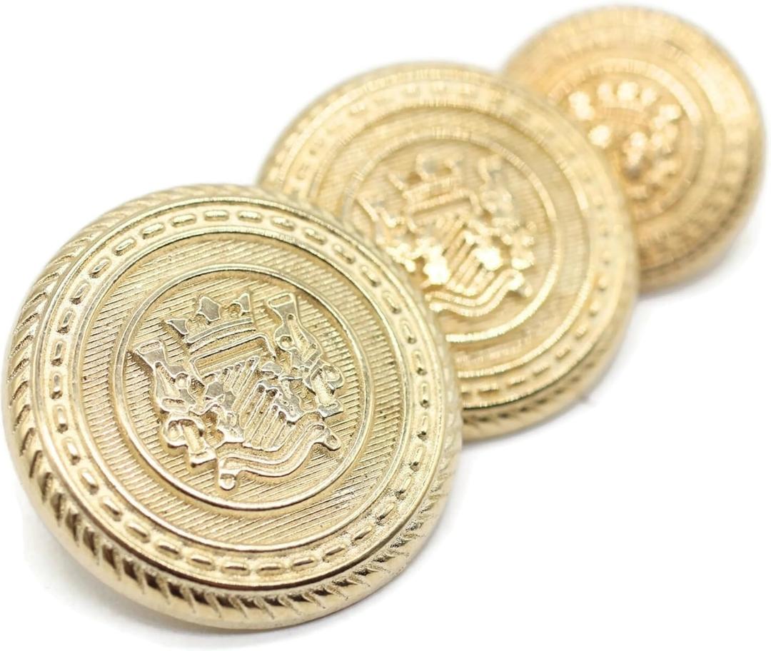 Gold Metal Shank Buttons - 12 Pcs - 3 Size Options - Kingdom Round Metal Shank Buttons for Men Women Blazer Coat Uniform Shirt Suit and Jacket Sewing Craft DIY N4002 (Medium)