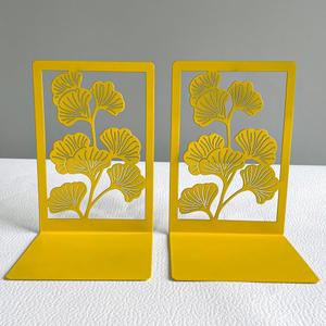 2Pcs Style Ginkgo Leaf Metal Book Ends for Book Lovers - Pair of Bring Luck Bookends Office Desktop Home Office Supplies Rack Bookshelf (B212-Golden Yellow)