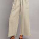 Essrite Womens Causal Wide Leg Pants Drawstring Elastic Waist Frayed Hem Flowy Palazzo Beach Pants Trousers with Pockets