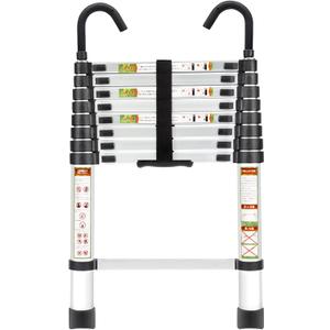 Telescopic Ladder, 8.5FT RIKADE Aluminum Telescoping Ladder with Non-Slip Feet and Stable Hook, Portable Extension Ladder for Household and Outdoor Working, 330lb Capacity