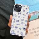 Compatible with iPhone 14 Plus,Anti-Scratch Frosted Case Cover,Blue Coastal Food Sea Summer
