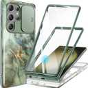 GVIEWIN for Samsung Galaxy S23 Ultra Case with Slide Camera Cover, [Built-in Screen Protector] [2 Front Frames] Military Grade Shockproof, Marble Phone Case Fit S23 Ultra 6.8", Desert Dream/Green