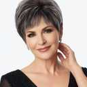 SEVENCOLORS Short Pixie Wigs for Women Layered Natural Looking Dark Brown Wig with Grey Highlights Synthetic Short Hair Women's Wigs