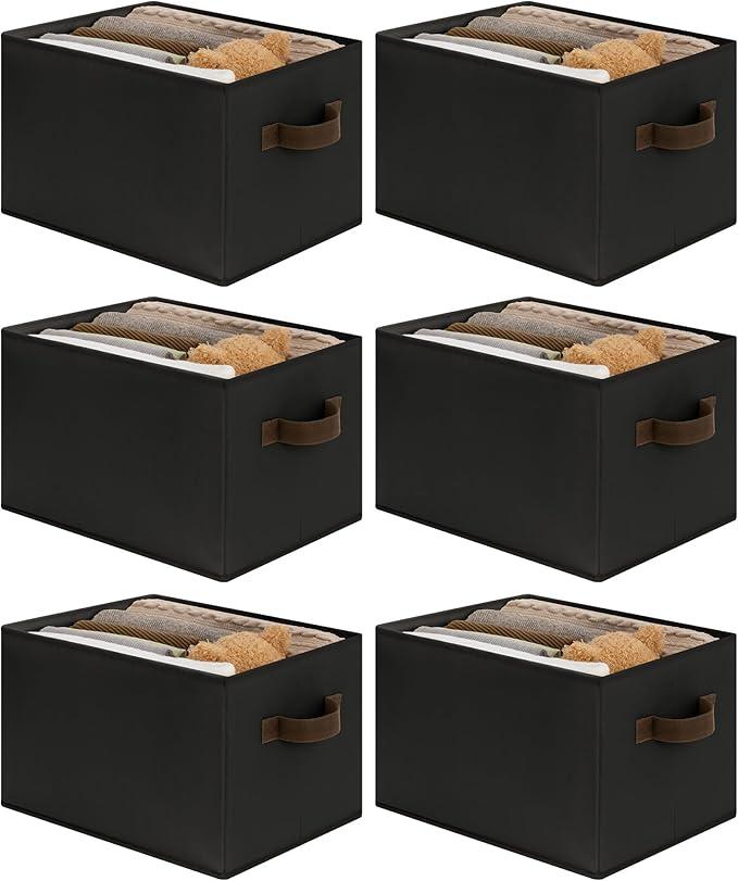 Cupic Cupid Storage Bins Closet, Fabric Closet Organizers and Storage, 4-Pack Baskets for Organizing, Large Storage Boxes with Handles for Clothes and Toys, Black