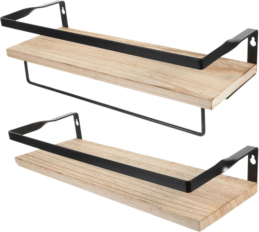 Cabilock Minimalist Floating Shelves 2pcs Wood Wall Shelves Living Room Decor for Bedroom