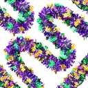 50 Feet Mardi Gras Decorations Glitter Tinsel Garland Purple Green Gold Metallic Streamers Sparkling Glittering Hanging Decoration for Mardi Gras Indoor Outdoor Home Party Decor