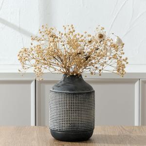 SIDUCAL Ceramic Rustic Farmhouse Vase, Sand Glaze Finish Boho Vase, Pottery Decorative Flower for Home Decor, Table, Living Room Decoration, Shelf Decor, Mantel, 7.4 Inch, Black