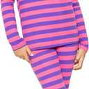 STRETCH IS COMFORT Girls 2 Piece Hoodie Short Sleeve Long Sleeve Crew Neck Top and Leggings Set Kids Thermals Underwear Set (10, Pink Purple Stripes)