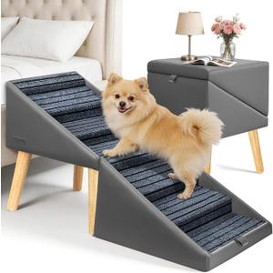 22.8" H Dog Stairs for High Bed, 6-Step Non-Slip Dog Ramp for Bed, Grey, 22.8" H