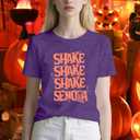 Womens Halloween Shirt Pumpkin Fall Ghost T-Shirts Spooky Season Autumn Tee Tops (Purple, S)