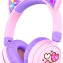 iClever Kids Bluetooth Headphones, Light Up Cat Ear,60H Playtime, USB C Fast Charging, Safe Volume 74/85dBA, Bluetooth 5.3,Toddler Headphones Wireless for iPad Tablets Travel,Meow Cookies-Peach Pink