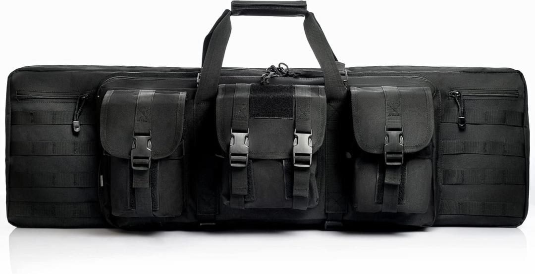 Soft Rifle Case 36" 42" 48'' Tactical Long Double Rifle Backpack Gun Bag for Hunting Shooting Range, Firearm Transportation with Lockable Zipper and Molle System (Black)