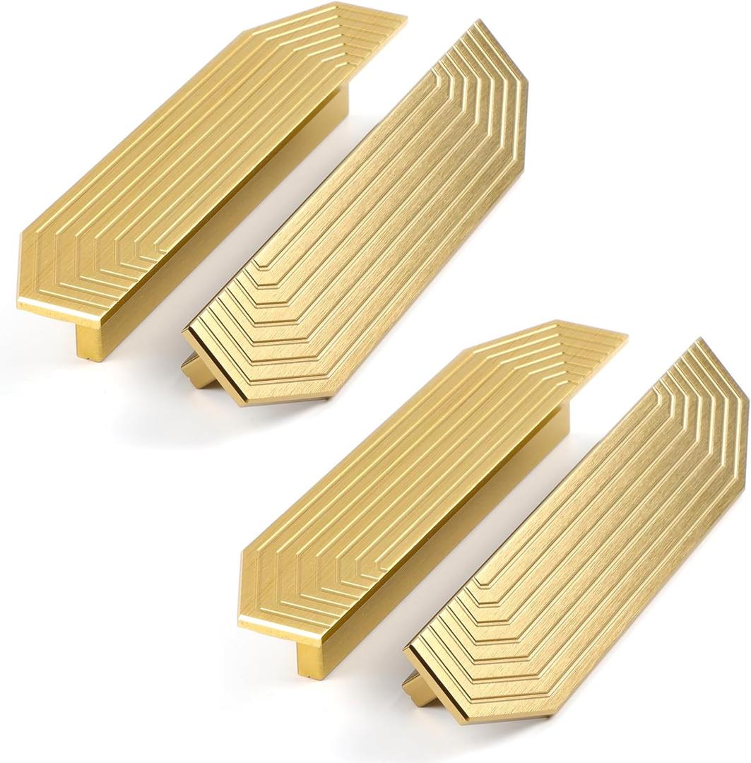 Gold Cabinet pulls Brass Brushed Drawer Modern Handles Drawer Handles for Dresser (4Pack-5.7inch Polygon)