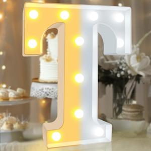 Pooqla LED Marquee Letter Lights, Warm White and Cool White Decorative Lighted Letters, Light Up Alphabet Letters for Boys Girls, Party, Wedding, Bar, Night Light, Birthday Decoration, Letter T