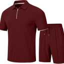 MoFiz Mens Tracksuits Sets Shorts Quarter Zip Polo Shirts Bottom Shorts Outfits Sport Suits Casual Walking Sets Comfy (Red, XL)