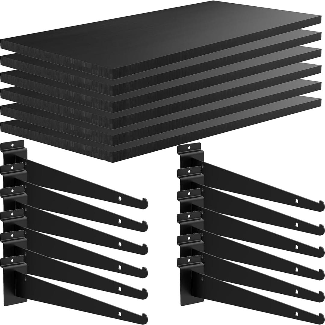 6 Pack Wooden Slatwall Shelf, 24" x 12" Slat Wall Shelves with Metal Brackets Heavy Duty Slatwall Shelving Organizer Accessories for Home Garage (6, 11.8" x 23.6")