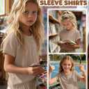 Vinsatin Girl's Short Sleeve Shirts Henley Round Neck Button up Tops Loose Fit Summer Basic Tees(13-14 Years,Khaki)