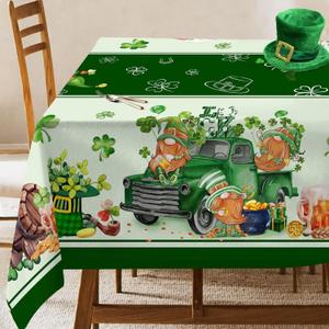 Hexagram St Patricks Day Tablecloth Rectangle 60 x 84 Inch, Green St Patrick's Day Shamrocks Table Cloth Gnome Truck Cover for Party Home Dinner Decor