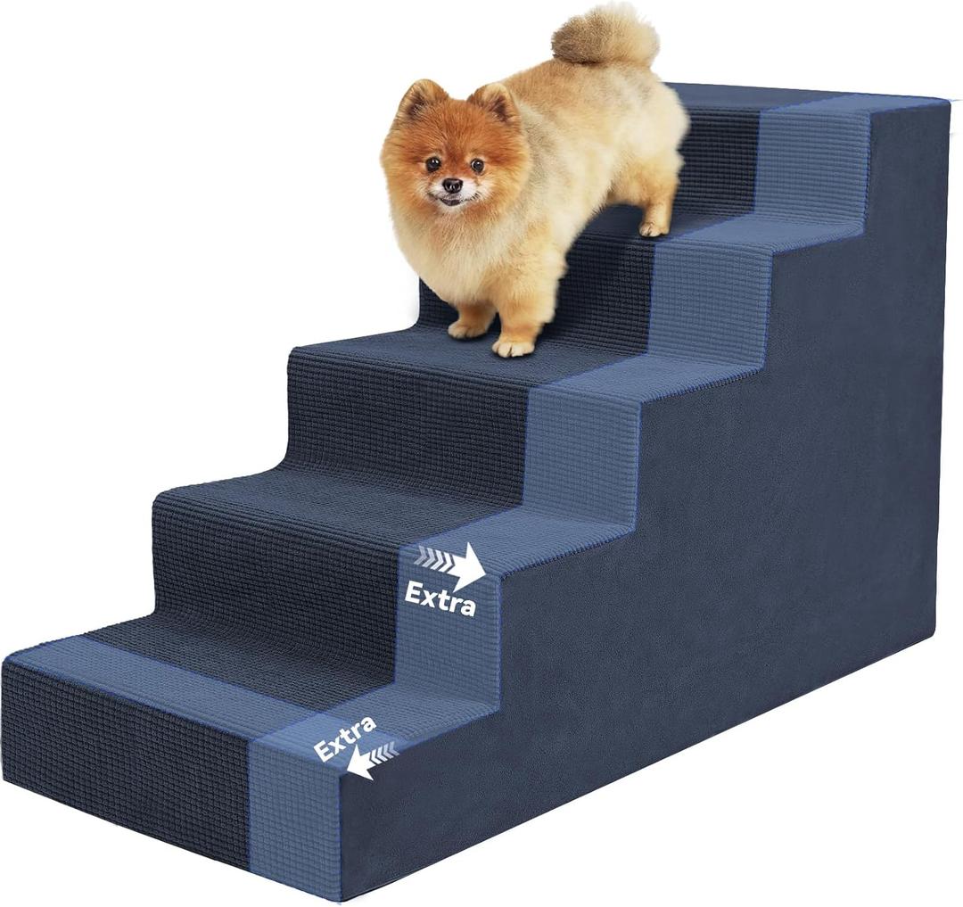 Niubya Dog Stairs for Small Dog and Cats,23H Non-Slip Bottom Pet Steps for High Beds and Couch,High-Density Foam Pet Stairs Navy,5 Steps