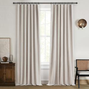 Black Out 96 Inch Long Boho Curtains 2 Panel Set, Farmhouse Curtains for Living Room Darkening/Thermal/Noise Reduction Textured Flax Linen Drape 8ft Hook&Ring Included Birch Off White 50"x96" (50"W x 96"L (Pack of 2), Natural Linen)