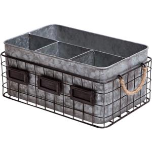 NIKKY HOME Farmhouse Utensil Caddy for Parties, Flatware Caddy for Countertop, Rustic Galvanized Silverware Cutlery with Napkin Holder for Kitchen, Dining, Outdoors, Picnics, Parties - Silver