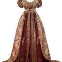 Vibsion Regency Dresses for Women Empire Waist Rose Embroidered Rococo Ball Gown Gothic Victorian Court Dress L Red