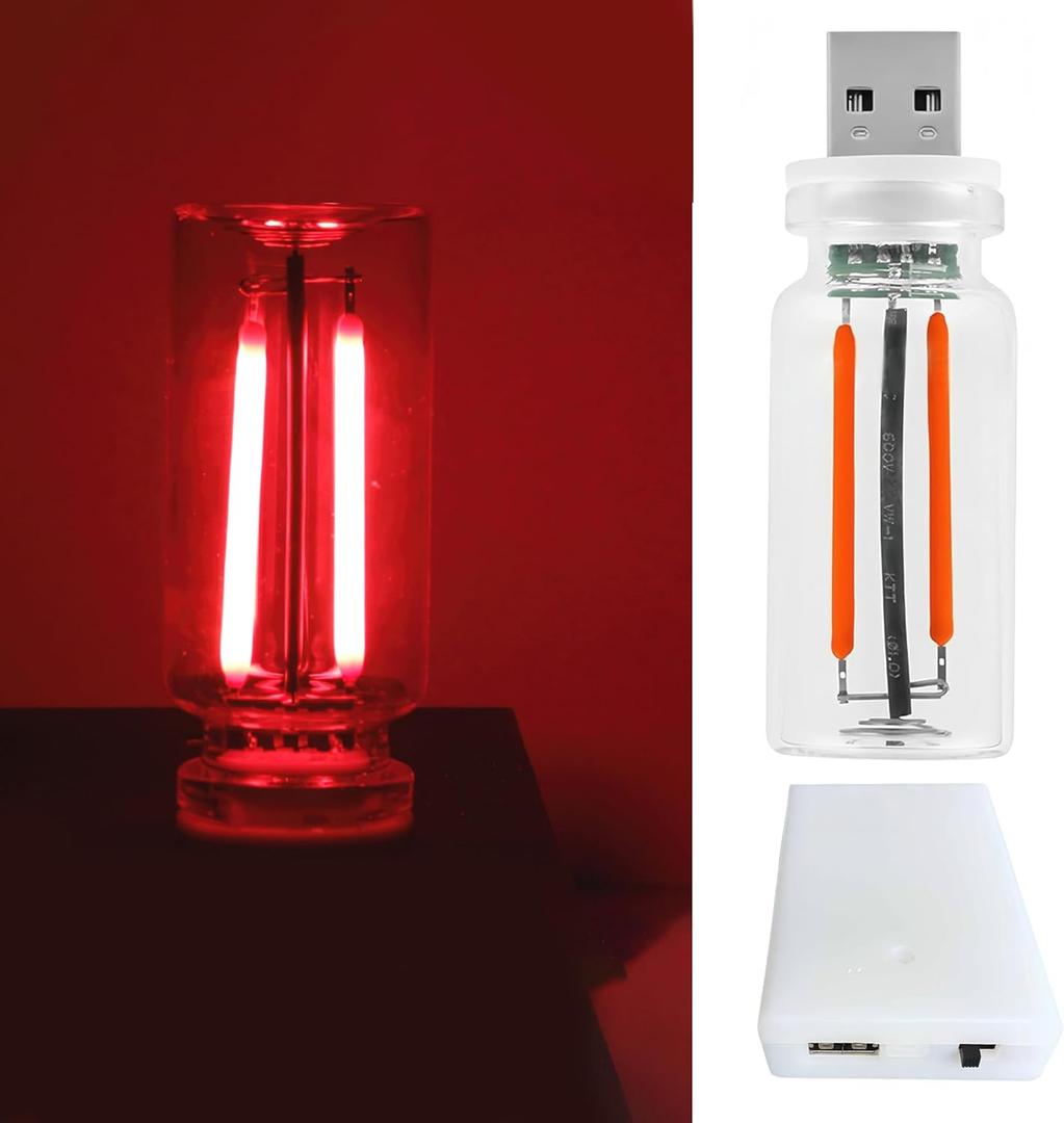 2 x Gothic Retro Car Lamps Accessories, Battery & USB Operated Auto Interior Dash Mood Bulb, Touch Dimmable Mini LED Neon Night Lights for Bedroom, Camping, Holiday, No Pole Dimming (Red, 1Pack)