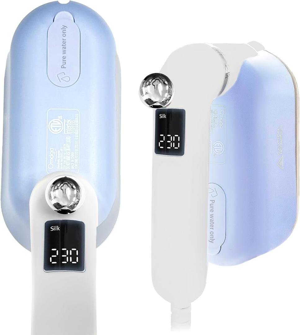 Steamer & Iron for Clothes, 1500W 2-in-1 Portable handheld Steamer Travel Clothes Steamer, 5 Modes with LCD Display, 30s Fast Heat-up, 180 Swivel Handle, Powerful Wrinkle Remover, Blue