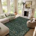 Washable Area Rugs for Living Room: 6x9 Rugs for Bedroom Stain Resistant Non Slip Low Pile Lightweight Soft Carpets for Bedroom Kitchen Dining Room Nursery Kids Room Farmhouse Home Office (Animal and Floral-dark Green)