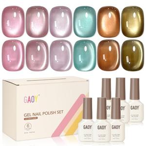 GAOY Glassy Cat Eye Gel Nail Polish Set with Magnet, 6 Colors Jelly Pink Blue Green Purple, Translucent Holographic Glitter Shimmer, Soak Off UV Gel Polish for Salon & DIY Nail Art