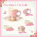 Domensi 60 Pieces Tea Party Decorations Include 30 Pcs 9 oz Paper Cups with Handle and 30 Pcs Tea Party Paper Plates Disposable Blossom Teacups and Saucers for wedding Favors(Elegant)