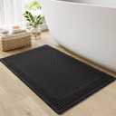 RESARE Waffle Bath Mat for Bathroom, Super Absorbent Bathroom Rugs Non Slip Machine Washable, Ultra Soft Quick Dry Boho Bath Rugs with Tassels for Floor, Upgraded Bordered Design, 17"x24" Black