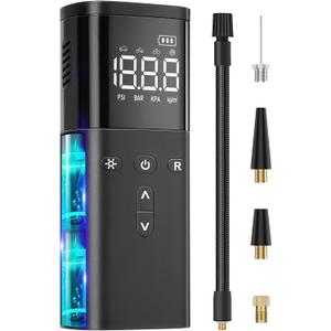Tire Inflator Portable Air Compressor, Air Pump for Car Tires, Cordless Air Compressor 120 PSI - One Click Smart, Tire Pump for Car, Motorcycle, Bicycle, Balls, with Pressure Gauge, LED Light (Black)