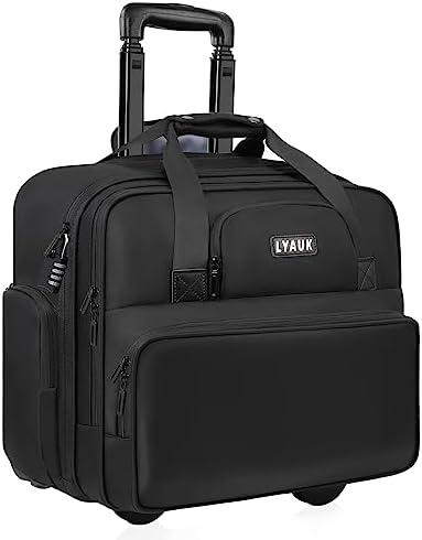 LYAUK Rolling Laptop Bag Men Women with Wheels, Anti Theft Rolling Briefcase for 17.3 inch Laptop, Water Resistant Overnight Computer Bag Laptop Briefcase for Travel/Work/Business, Black