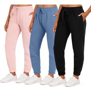 Real Essentials 3 Pack: Women's Fleece Jogger Sweatpants (Medium)