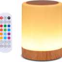OORUN Touch Bedside Table Lamp,13 RGB Colors & 5 Brightness, USB Rechargeable Desk Lamp, Remote Control Dimmable Night Light with RGB Color Changing,Portable Lamp for Baby, Bedroom, Living Room (Brown)