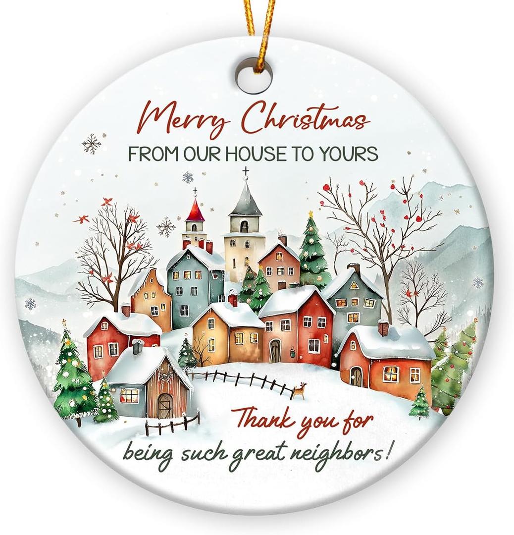 Neighbor Christmas Ornament 2025 - Grateful Neighbor Gifts for Neighbors, Friends, Women, Men, Holiday Thank You Gifts for Neighbors, Ceramic Ornament for Christmas Tree Decorations