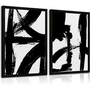 Black and White Wall Art Abstract Modern Painting Minimalist Line Canvas Wall Art Decor Black And White Poster Abstract Artwork Prints for Living Room Bedroom 16x24 Inch Wood Framed Set of 2