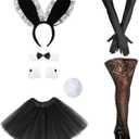 Vegove Bunny Girl Costume for Women-Rabbit Ear Headband, Collar with Bow Tie, Tutu Skirt for Easter Role Play Cosplay Parties (Black)