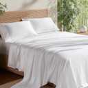 Bedsure King Size Sheet Set, Cooling Sheets, Rayon Derived from Bamboo, Deep Pocket Up to 16", PureWoven, Breathable & Soft, Bed Sheets, Hotel Luxury Silky Bedding for Hot Sleepers, White