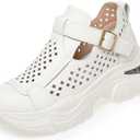 Women's Chunky Platform Orthopedic Wedge Walking Shoes Breathable Hollow Adjustable Buckle Casual Non-Slip Running Shoes with Arch Support (8.5, White)
