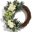 Spring Flower Wreath for Front Door, 20 Inch Hydrangea Door Wreath with White Berries, Summer Eucalyptus Wreaths for Front Door Outside All Season, Farmhouse, Indoor Outdoor Wall Decor