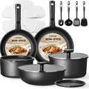 CAROTE 19Pcs Pots and Pans Set Non Stick, Cookware Set Detachable Handle, Nonstick Induction Kitchen Sets Non Stick with Removable Handle, RV Cook Ware, Oven Safe, Black, Mothers Day Gifts, 19 Piece