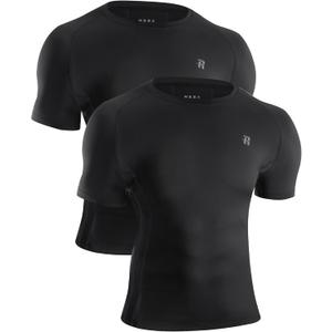 Runhit Men's Compression Shirts Short Sleeve Athletic T Shirt Cool Dry Workout Tops Sports Base Layer Undershirt (XX-Large, Black+Black)
