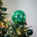 Christmas Tree Topper Ball, Green 8-inch Disco Ball & Mirror Ball, 3D Hollow Ornament Hanging Decoration for Christmas, Halloween, Wedding, Birthday Party Decorations, Green